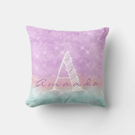 Monogram Ombre Name Lila Blue Pastell Watercolor Kissen