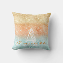 Monogram Ombre Name Tiffany Aqua Peach Gold Blue Kissen