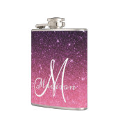Monogram Ombre Pink Lila Glitzer Geschenk Flachmann (Links)