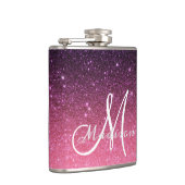 Monogram Ombre Pink Lila Glitzer Geschenk Flachmann (Rechts)