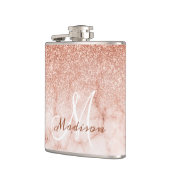 Monogram Ombre Rose Gold Marble Glitzer Flachmann (Links)