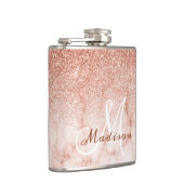 Monogram Ombre Rose Gold Marble Glitzer Flachmann (Rechts)
