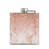 Monogram Ombre Rose Gold Marble Glitzer Flachmann (Rückseite)