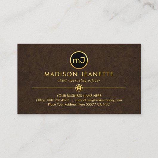 Monogram On Luxurious Brown Grunge Visitenkarte (Vorderseite)