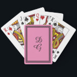 Monogram on Rose Pink, w/ black letters and trim, Spielkarten<br><div class="desc">Customize your Bicycle Playing cards with a monogram: vintage style,  rose pink,  double thin black border by Lulumama.
Matching notebook makes a great combo gift!</div>