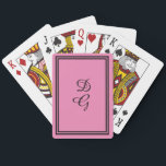 Monogram on Rose Pink, w/ black letters and trim, Spielkarten<br><div class="desc">Customize your Bicycle Playing cards with a monogram: vintage style,  rose pink,  double thin black border by Lulumama.
Matching notebook makes a great combo gift!</div>