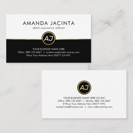 Monogram On White Black Layers Visitenkarte (Vorne/Hinten)