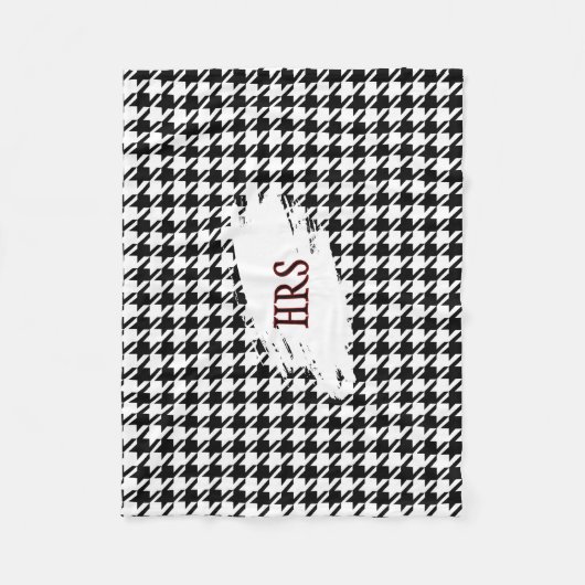 Monogram or Name, Black & White Houndstooth Fleecedecke (Vorderseite)