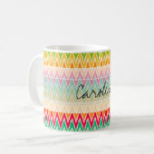 Monogram Orange Aquamarin Ikat Zickzack Zig Zag Mu Kaffeetasse (Vorderseite Links)