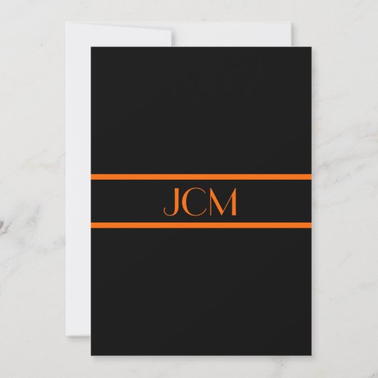 Monogram Orange Black Bar Mitzvah Einladung (Rückseite)