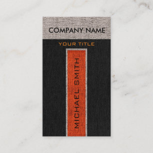 Monogram Orange & Black Burlap Linen Rustic Jute Visitenkarte