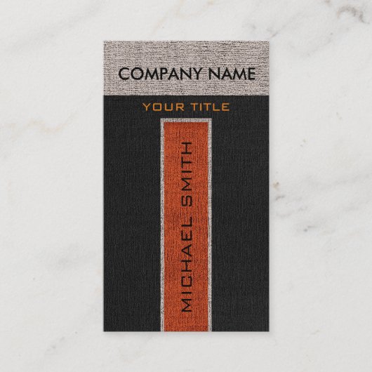 Monogram Orange & Black Burlap Linen Rustic Jute Visitenkarte (Vorderseite)