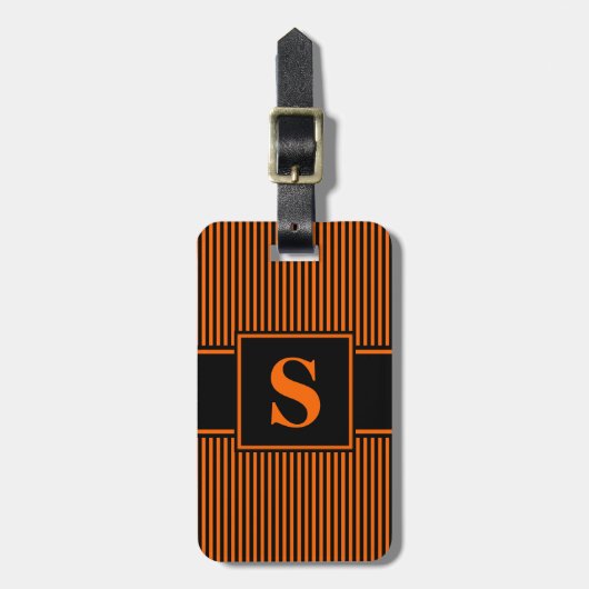 Monogram Orange Black Pinstripe Gepäckanhänger (Vorderseite vertikal)
