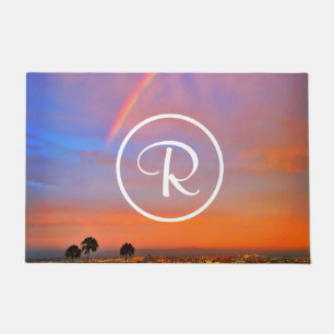 Monogram Orange Blue Sunset Rainbow Foto Modern Fußmatte