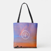 Monogram Orange Blue Sunset Rainbow Foto Modern Tasche (Rückseite)