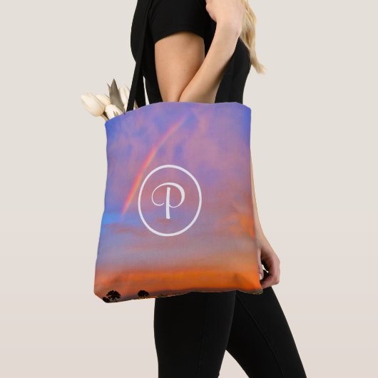 Monogram Orange Blue Sunset Rainbow Foto Modern Tasche (Von Nahem)