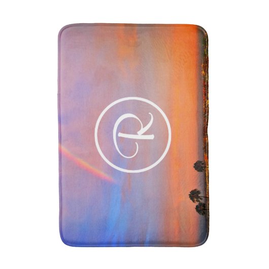 Monogram Orange Blue Sunset Rainbow Fotografie Badematte (Vorderseite Vertikal)
