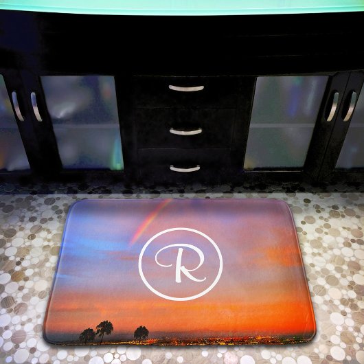 Monogram Orange Blue Sunset Rainbow Fotografie Badematte