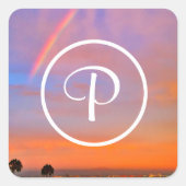 Monogram Orange Blue Sunset Rainbow Fotografie Quadratischer Aufkleber (Vorderseite)