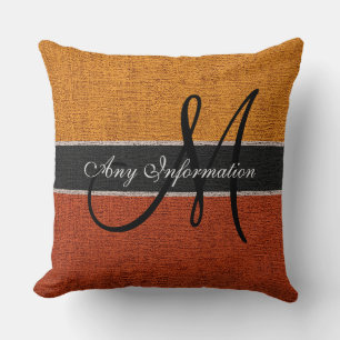 Monogram Orange Burlap Rustic Jute Kissen