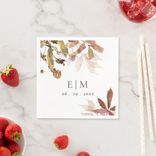 Monogram Orange Fall Tree Blätter Hochzeit Serviette (Beispiel)