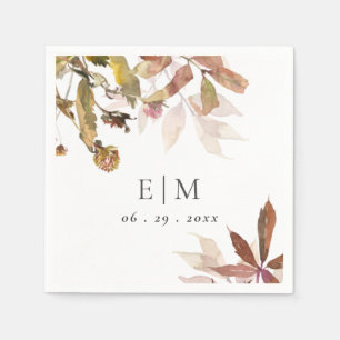 Monogram Orange Fall Tree Blätter Hochzeit Serviette