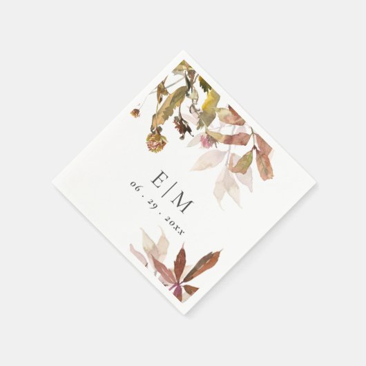 Monogram Orange Fall Tree Blätter Hochzeit Serviette (Ecke)