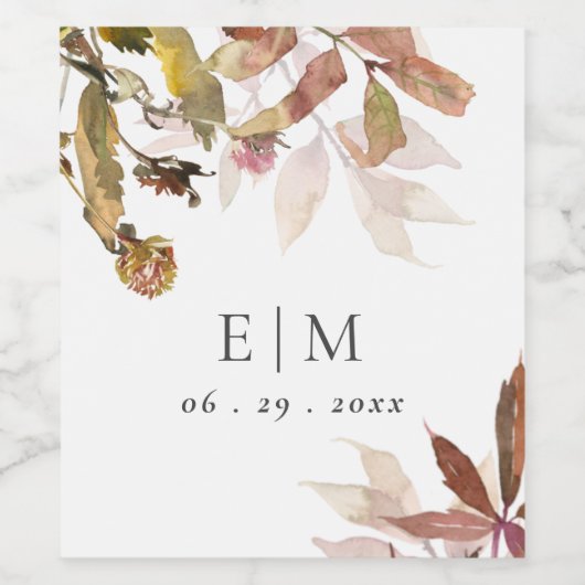 Monogram Orange Fall Tree Blätter Hochzeit Weinetikett (Einzelnes Label)