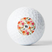 Monogram Orange Floral Golf Balls Golfball (Vorderseite)