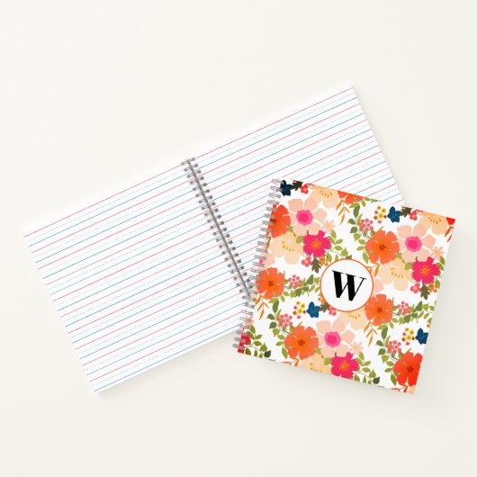 Monogram Orange Floral Muster Spiral Notebook Notizblock (Innenseite)