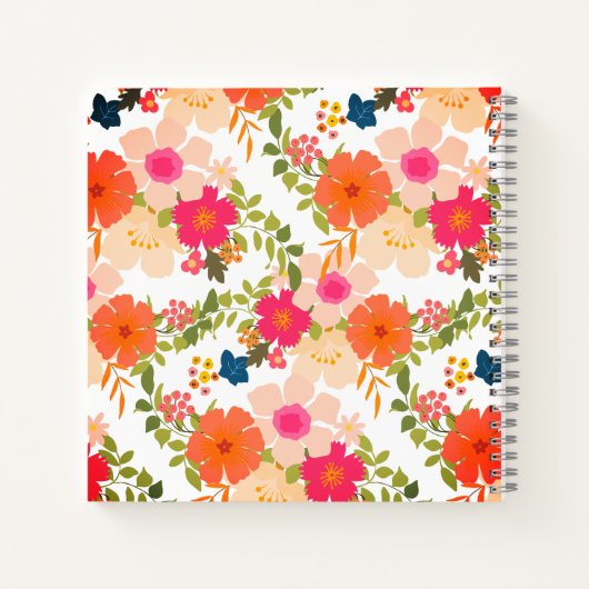 Monogram Orange Floral Muster Spiral Notebook Notizblock (Rückseite)