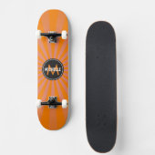 Monogram Orange Funky Sun Rays Muster Skateboard (Vorne)