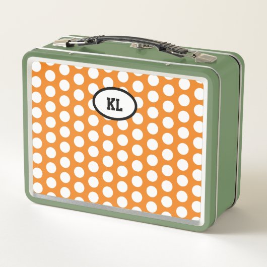 Monogram Orange Green Great Day Polka Dots Metall Brotdose (Rückseite)