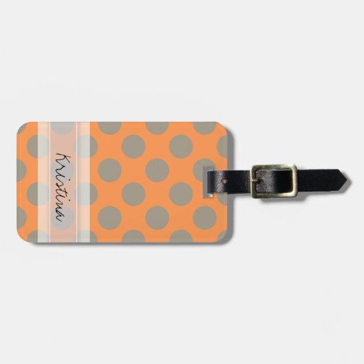 Monogram Orange Grey Chic Niedlich Polka Dot Muste Gepäckanhänger (Vorderseite horizontal)