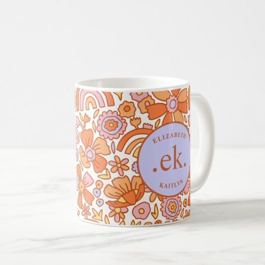 Monogram Orange Groovy Retro Kaffeetasse (VorderseiteRechts)