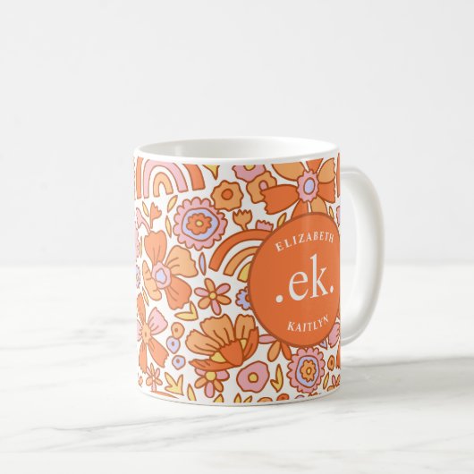 Monogram Orange Groovy Retro Kaffeetasse (VorderseiteRechts)