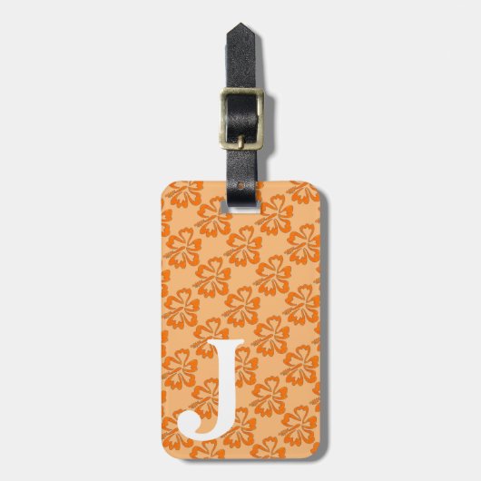 Monogram Orange Hibiskus Blume Floral Hawaiian Gepäckanhänger (Vorderseite vertikal)