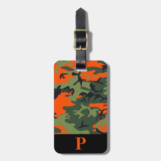 Monogram Orange Jagd Camouflage Camouflage Black Gepäckanhänger (Vorderseite vertikal)