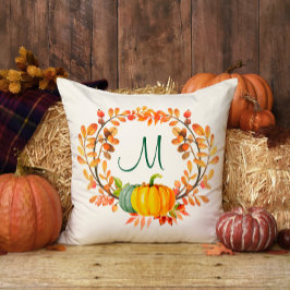 Monogram Orange Kariert Tartan Fall Pumpkin Floral Kissen