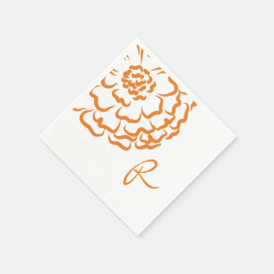 Monogram Orange Marigold Blume Floral Wedding Serviette