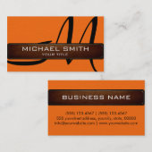 Monogram Orange Modern Leather Look Visitenkarte (Vorne/Hinten)