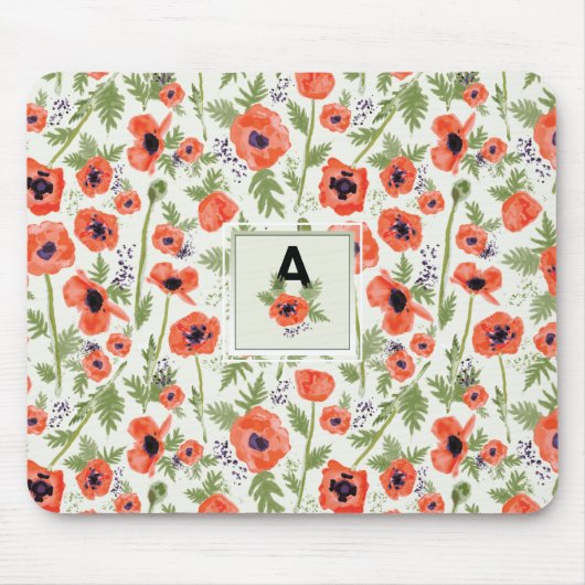 Monogram Orange Poppies Blumenmuster Mousepad (Vorne)