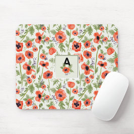 Monogram Orange Poppies Blumenmuster Mousepad