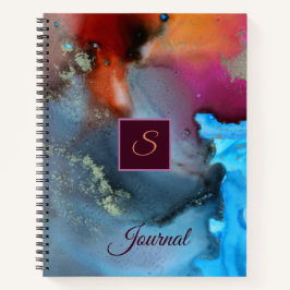 Monogram, Orange Red Abstrakt Waves Notizblock