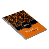 Monogram Orange Schwarz-weiß Damask Hochzeitsplane Notizblock (Rechte Seite)
