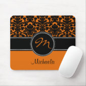 Monogram Orange Schwarz-weiß Damask Mousepad (Mit Mouse)