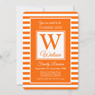 Monogram Orange Stripes Summer Family Wiedersehen Einladung
