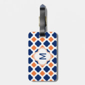 Monogram Orange und Royal Blue Quatrefoil Gepäckanhänger (Rückseite vertikal)