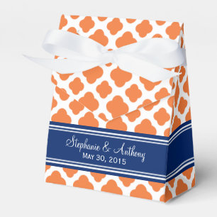 Monogram Orange und Royal Blue Quatrefoil Wedding Geschenkschachtel