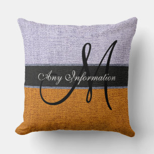 Monogram Orange und Silver Burlap Rustic Jute Kissen